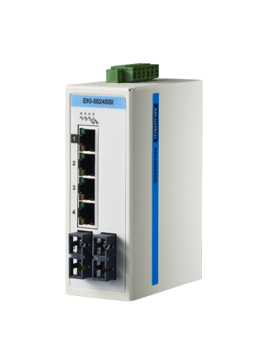 Advantech EKI-5524SSI 4FE+2FE SC Single-mode Unmanaged Ethernet Switch, ATEX/C1D2, -40~75℃
