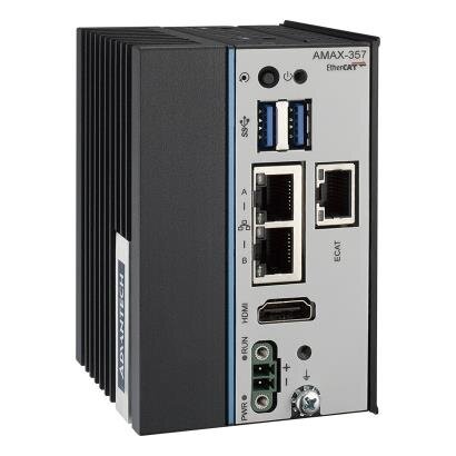 Advantech AMAX-357 Itin kompaktiškas kompiuterinis EtherCAT valdiklis su Intel Atom procesoriumi, 64 GB eMMC, 2 x LAN, 2 x USB ir Slice IO plėtimo galimybe