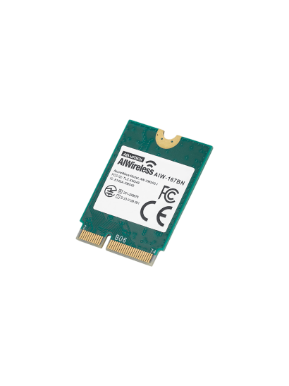 Advantech AIW-167BN IEEE 802.11 ax/ac/b/g/n, Bluetooth 5.3 HS, 1Tx/1Rx, WEP 64/128-bit, WPA/WPA2/WPA3, 802.1x, -40 to 85°C, compatible with NXP platforms