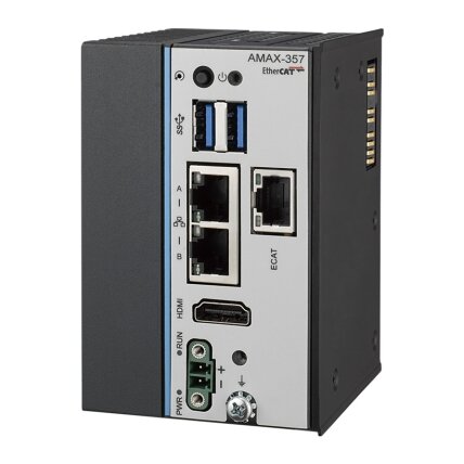 Advantech AMAX-357 Itin kompaktiškas kompiuterinis EtherCAT valdiklis su Intel Atom procesoriumi, 64 GB eMMC, 2 x LAN, 2 x USB ir Slice IO plėtimo galimybe 1