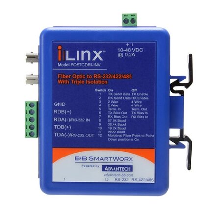Advantech BB-FOSTCDRI-INV Nuoseklusis keitiklis, RS-232/422/485 TB į MM šviesolaidį ST (invertuotas), ind. DIN, C1D2 1