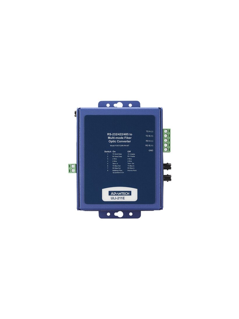 Advantech BB-FOSTCDRI-PH-MT ULI-211E - Heavy Industrial RS-232/422/485 (Terminal Block) to Multimode Fiber (ST Connector). Panel Mount Metal Chassis 2