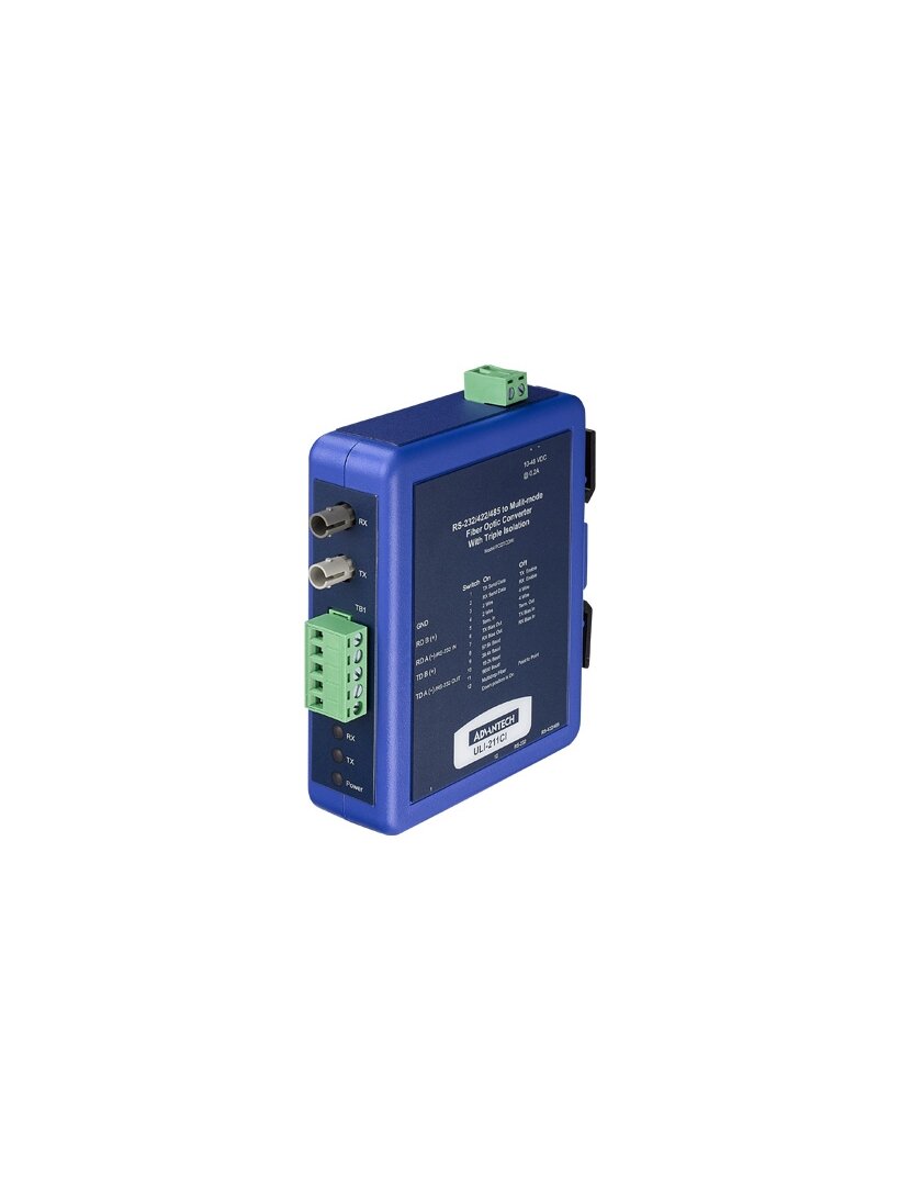 Advantech BB-FOSTCDRI ULI-211CI -Triple Isolated RS-232/422/485 (Terminal Block) to Multi-mode Fiber Converter (ST Connectors) DIN Rail Mounted 1
