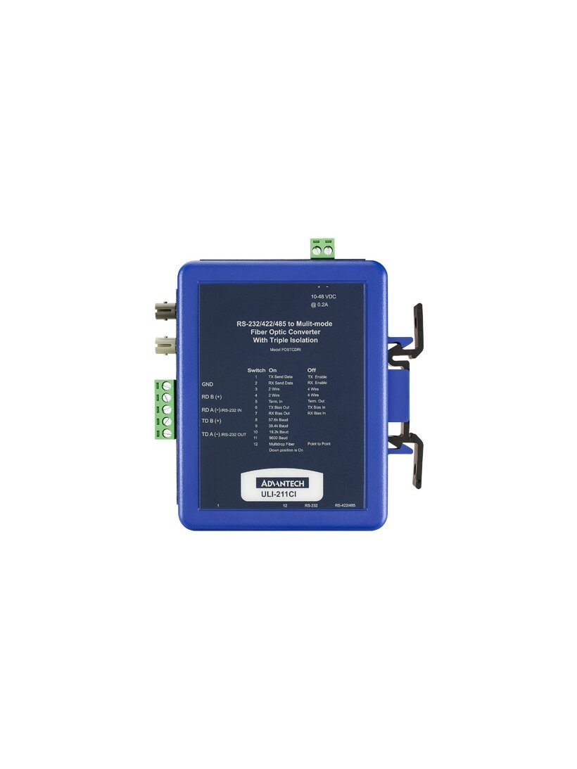 Advantech BB-FOSTCDRI ULI-211CI -Triple Isolated RS-232/422/485 (Terminal Block) to Multi-mode Fiber Converter (ST Connectors) DIN Rail Mounted 2