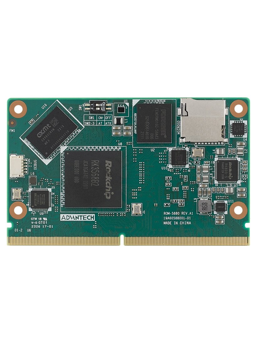 Advantech ROM-5880 Advantech ROM-5880 is a SOM based on Rockchip RK3568 Cortex-A55 and complies with the SMARC 2.1 standard