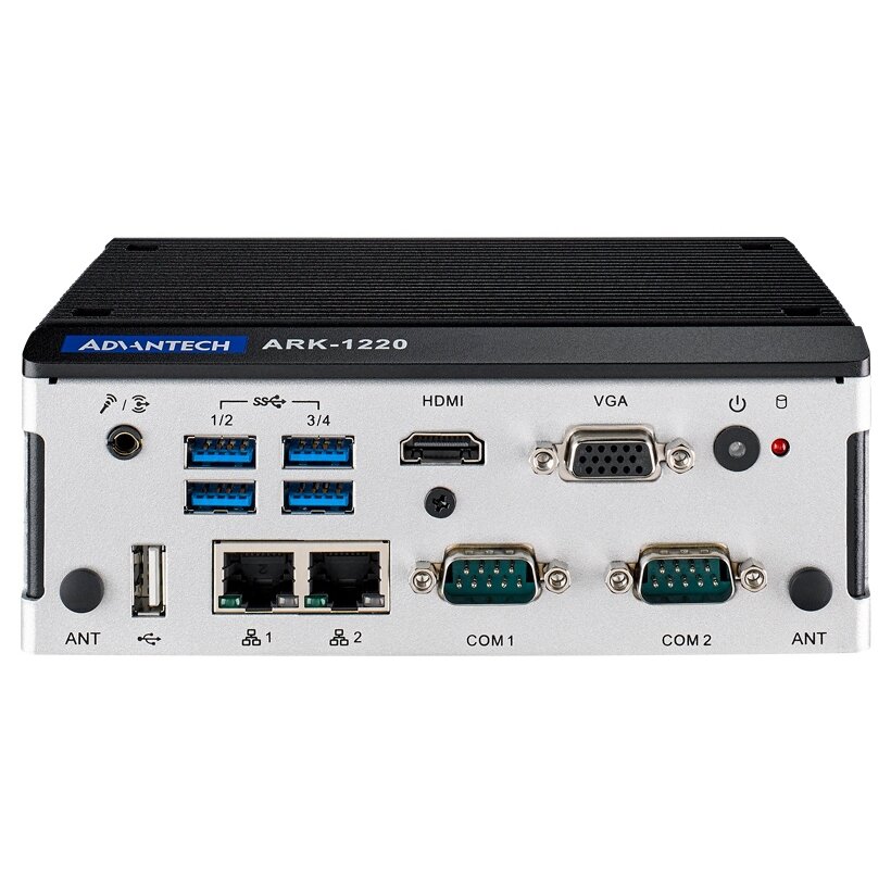 Advantech ARK-1220F DIN-Rail neventiliuojamas Box kompiuteris, Intel Atom E3940 QC SoC su izoliuotais GbE, COM ir DIO prievadais