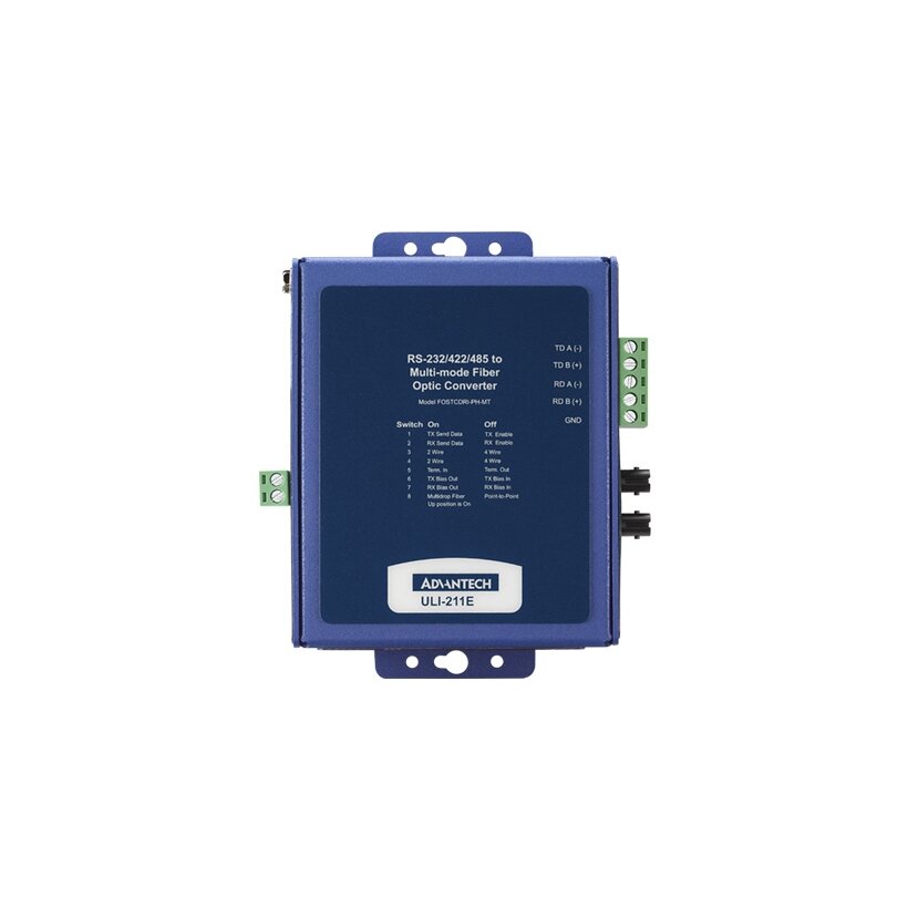 Advantech BB-FOSTCDRI-PH-MT ULI-211E - sunkiosios pramonės RS-232/422/485 (terminalo blokas) į daugiamodį šviesolaidį (ST jungtis). Metalinis korpusas, montuojamas ant skydelio 2