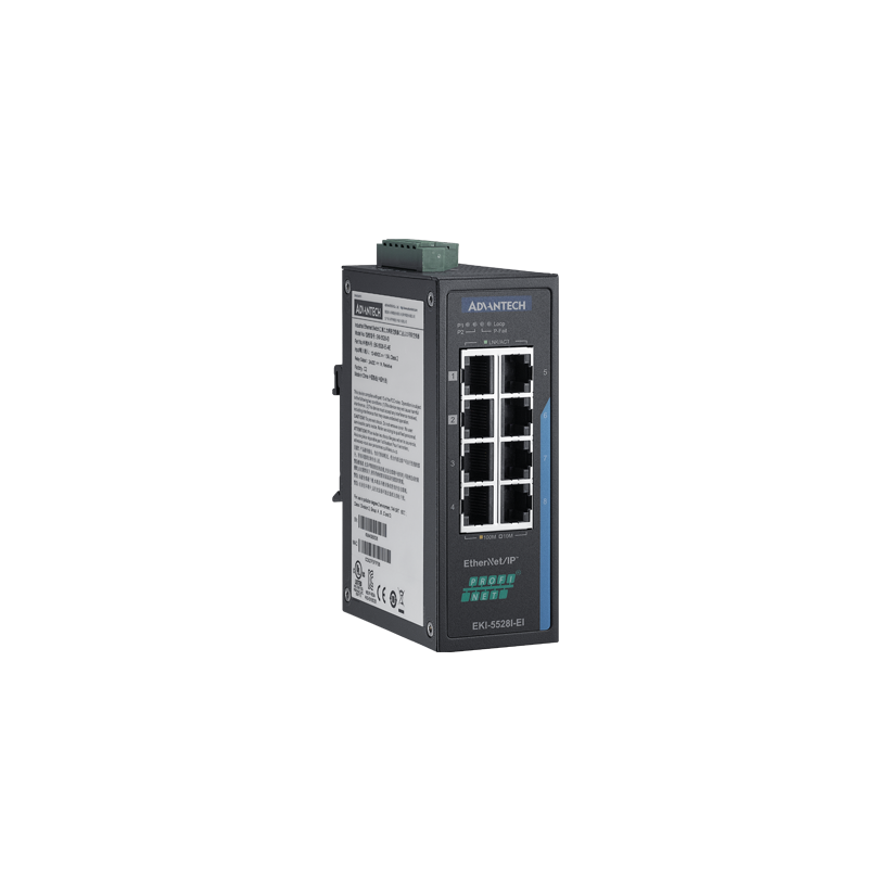 Advantech EKI-5528I-EI 8FE valdomas Ethernet komutatorius, palaikantis įvairius pramoninius protokolus, -40~75 ℃