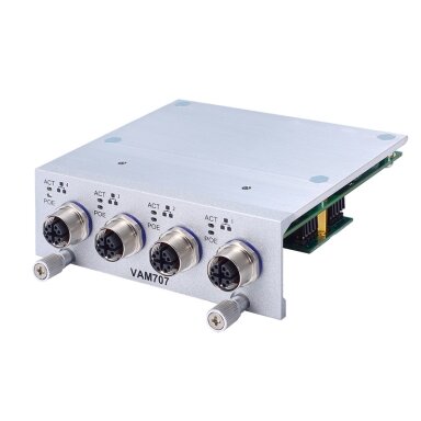Axiomtek VAM706/VAM707 – papildomas modulis su 4 M12 X kodavimo GbE LAN prievadais (PoE pasirenkamas) Axiomtek VAM706/VAM707 – papildomas modulis su 4 M12 X kodavimo GbE LAN prievadais (PoE pasirenkamas)