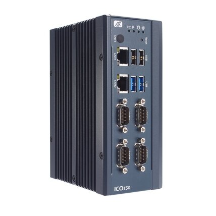 Axiomtek ICO150 – ant DIN bėgelio montuojamas įterptinis (embedded) nevetiliuojamas kompiuteris su Intel Atom x7433RE procesoriumi 3