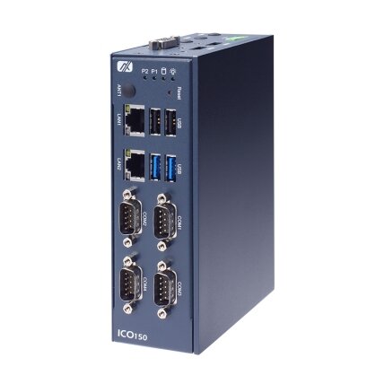 Axiomtek ICO150 – ant DIN bėgelio montuojamas įterptinis (embedded) nevetiliuojamas kompiuteris su Intel Atom x7433RE procesoriumi