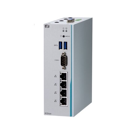 Axiomtek ICO320-83C – ant DIN bėgelio montuojamas įterptinis (embedded) nevetiliuojamas kompiuteris su Intel Celeron N3350 procesoriumi 2
