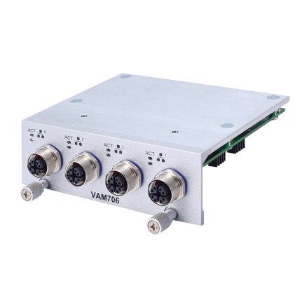 Axiomtek VAM706/VAM707 – papildomas modulis su 4 M12 X kodavimo GbE LAN prievadais (PoE pasirenkamas) Axiomtek VAM706/VAM707 – papildomas modulis su 4 M12 X kodavimo GbE LAN prievadais (PoE pasirenkamas)