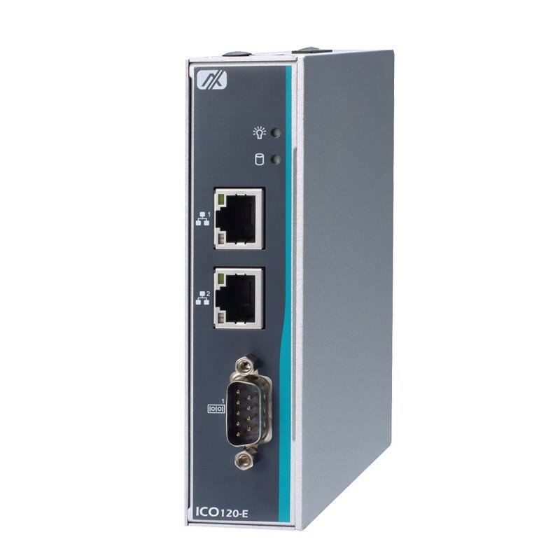 Axiomtek ICO120-E3350 – ant DIN bėgelio montuojamas įterptinis (embedded) nevetiliuojamas kompiuteris su Intel Celeron N3350 procesoriumi