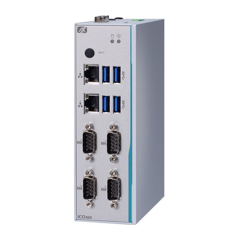 Axiomtek ICO300-83B – ant DIN bėgelio montuojamas įterptinis (embedded) nevetiliuojamas kompiuteris su Intel Celeron N3350/Pentium N4200 procesoriumi