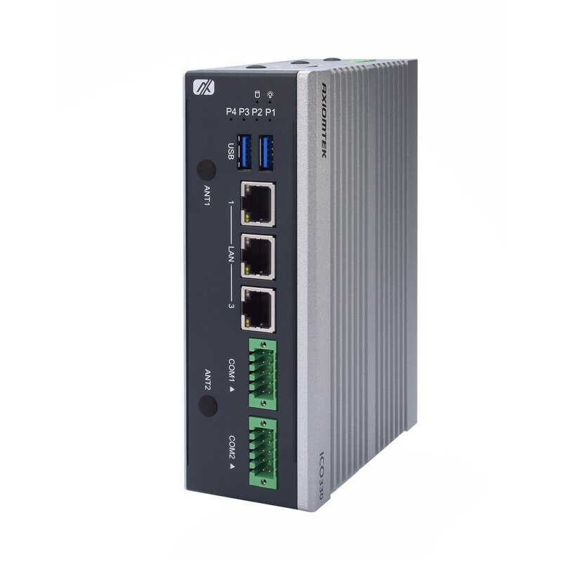 Axiomtek ICO330 – ant DIN bėgelio montuojamas įterptinis (embedded) nevetiliuojamas kompiuteris su Intel Atom x6212RE arba x6414RE procesoriumi 3