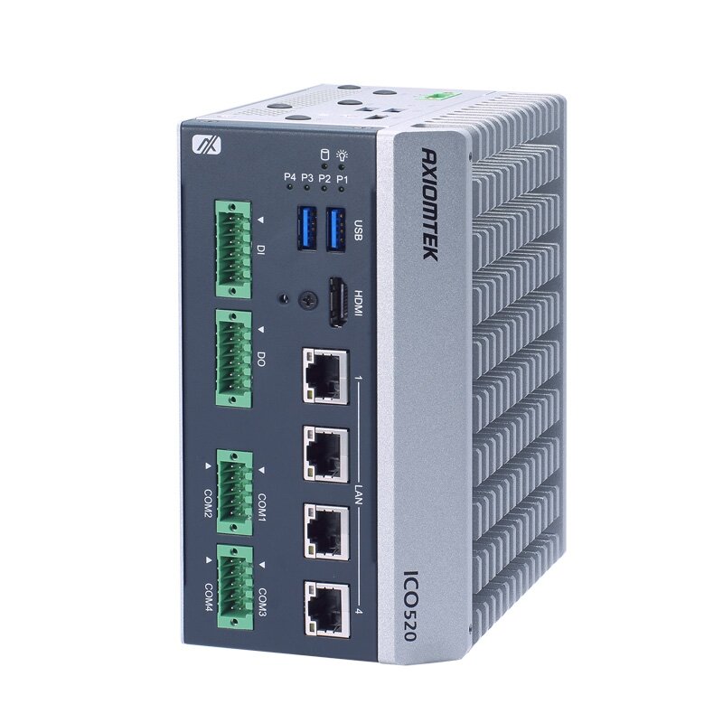Axiomtek ICO520 – ant DIN bėgelio montuojamas įterptinis (embedded) nevetiliuojamas kompiuteris su 12 kartos Intel Core i7/i5/i3 arba Celeron procesoriumi