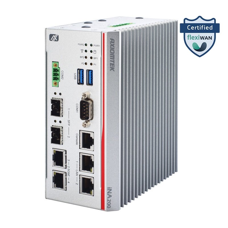 Axiomtek iNA200 – ant DIN bėgelio montuojamas kibernetinio saugumo Gateway su Intel Atom x6212RE/x6414RE procesoriumi