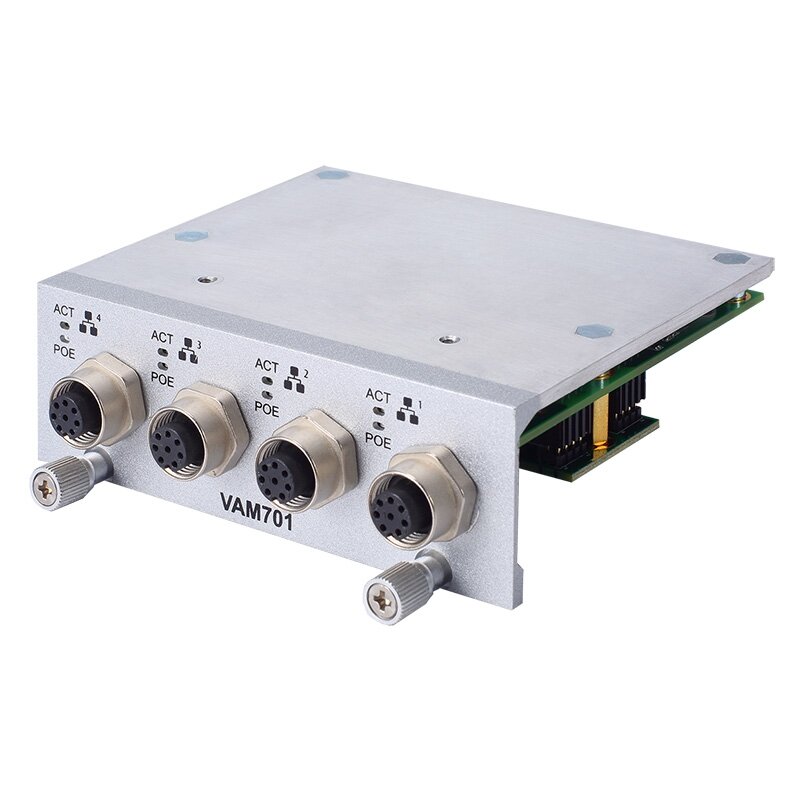 Axiomtek VAM700/VAM701 – papildomas modulis su 4 M12 A kodavimo GbE LAN prievadais (PoE pasirenkamas) 1