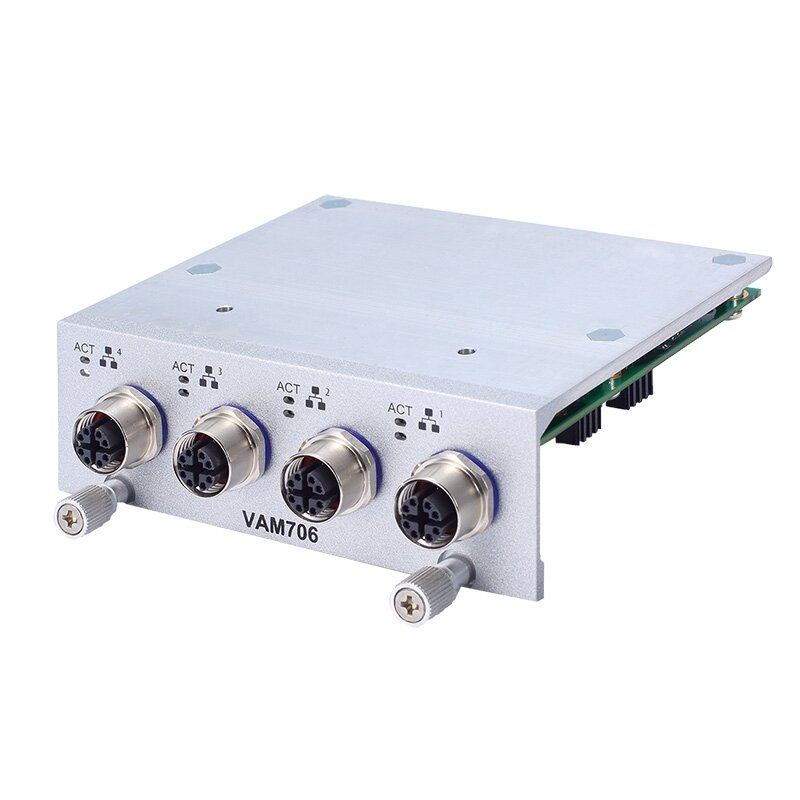 Axiomtek VAM706/VAM707 – papildomas modulis su 4 M12 X kodavimo GbE LAN prievadais (PoE pasirenkamas)