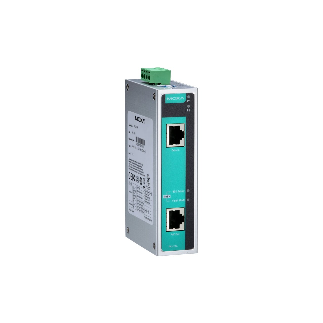 Moxa (INJ-24A) Gigabit high-maitinimas PoE+ injektorius, max. išėjimas of 36W/60W ties 24 arba 48 VDC by 2-pora/4-pora režimas, Darbinė temperatūra: 0...60 °C 2 Moxa (INJ-24A) Gigabit high-maitinimas PoE+ injektorius, max. išėjimas of 36W/60W ties 24 arba 48 VDC by 2-pora/4-pora režimas, Darbinė temperatūra: 0...60 °C 2