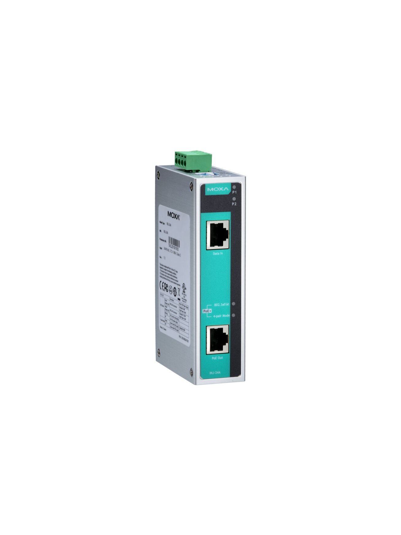 Moxa (INJ-24A) Gigabit high-power PoE+ injector, max. output of 36W/60W at 24 or 48 VDC by 2-pair/4-pair mode, 0 to 60°C operating temperature 2 Moxa (INJ-24A) Gigabit high-power PoE+ injector, max. output of 36W/60W at 24 or 48 VDC by 2-pair/4-pair mode, 0 to 60°C operating temperature 2