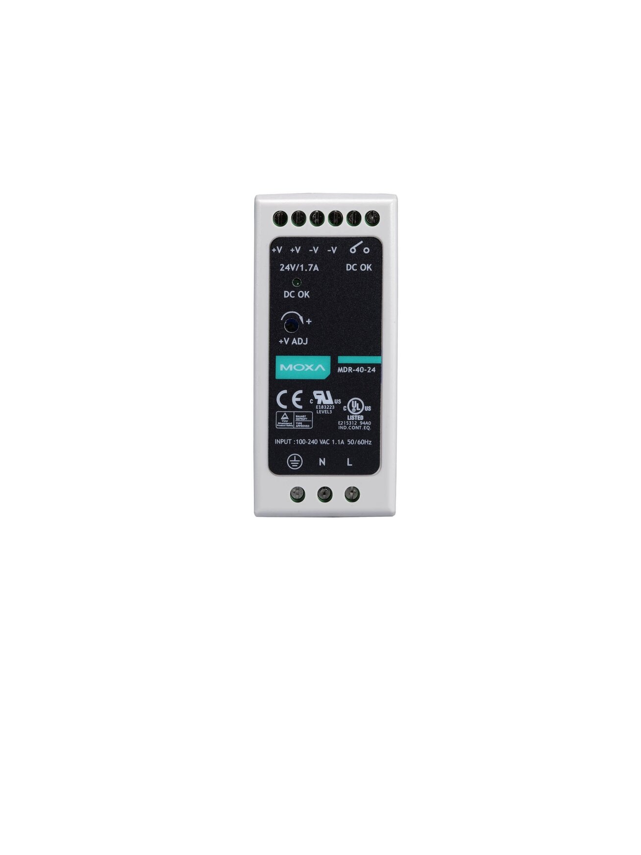 Moxa (MDR-60-24) DIN-rail 24 VDC power supply with 60W/2.5A, 85 to 264 VAC, or 120 to 370 VDC input, -20 to 70°C operating temperature 2 Moxa (MDR-60-24) DIN-rail 24 VDC power supply with 60W/2.5A, 85 to 264 VAC, or 120 to 370 VDC input, -20 to 70°C operating temperature 2
