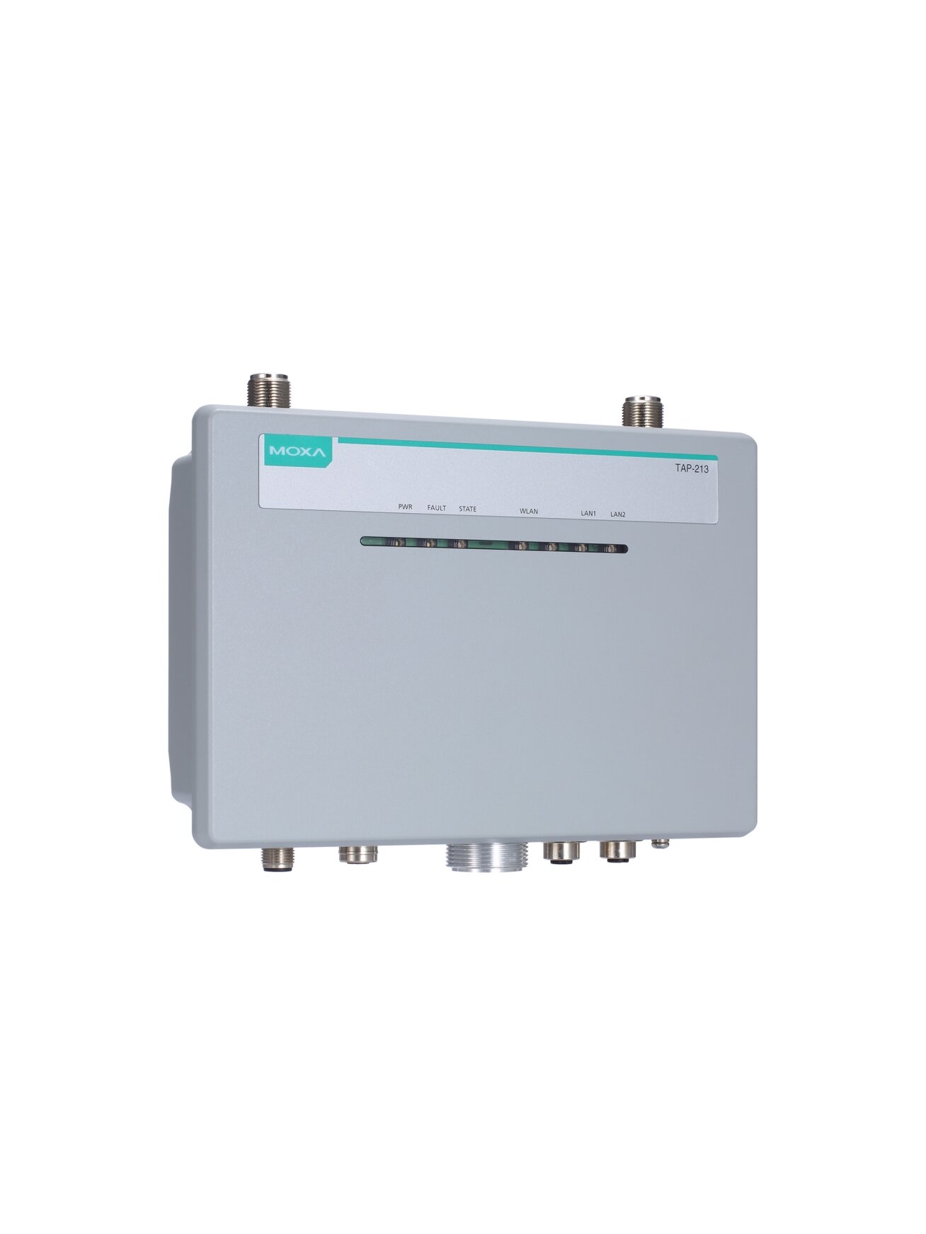 Moxa (TAP-213-JP-CT-T) Wi-Fi 4 (802.11n) railway onboard outdoor train-to-ground single-radio wireless AP/client, M12 connectors, IP68, JP band, -40 to 75°C operating temperature, conformal coating 3