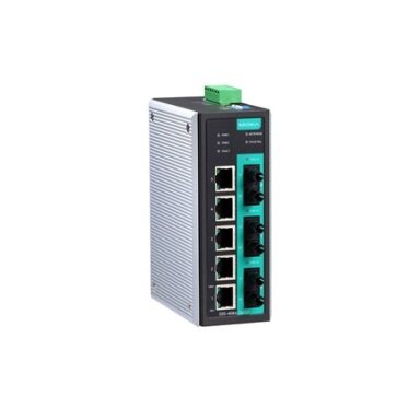 Moxa (EDS-408A-3M-ST-T) pradinio lygio valdomas Ethernet komutatorius, komplektacija: 5 10/100BaseT(X) prievadai, 3 100BaseFX daugiamodis prievadai su ST jungtys, Darbinė temperatūra: -40...75 °C Moxa (EDS-408A-3M-ST-T) pradinio lygio valdomas Ethernet komutatorius, komplektacija: 5 10/100BaseT(X) prievadai, 3 100BaseFX daugiamodis prievadai su ST jungtys, Darbinė temperatūra: -40...75 °C