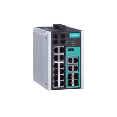 Moxa (EDS-518E-MM-ST-4GTXSFP-T) valdomas Gigabit Ethernet komutatorius, komplektacija: 12 10/100BaseT(X) prievadai, 4 10/100/1000BaseT(X) arba 100/1000BaseSFP prievadai, 2 100BaseFX daugiamodis prievadai su ST jungtys, Darbinė temperatūra: -40...75 °C Moxa (EDS-518E-MM-ST-4GTXSFP-T) valdomas Gigabit Ethernet komutatorius, komplektacija: 12 10/100BaseT(X) prievadai, 4 10/100/1000BaseT(X) arba 100/1000BaseSFP prievadai, 2 100BaseFX daugiamodis prievadai su ST jungtys, Darbinė temperatūra: -40...75 °C