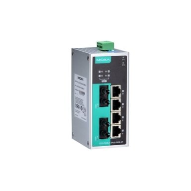 Moxa (EDS-P206A-4PoE-MM-ST-T) nevaldomas Ethernet komutatorius, komplektacija: 4 PoE prievadai, 2 100BaseFX daugiamodis prievadai su ST jungtys, Darbinė temperatūra: -40...75 °C Moxa (EDS-P206A-4PoE-MM-ST-T) nevaldomas Ethernet komutatorius, komplektacija: 4 PoE prievadai, 2 100BaseFX daugiamodis prievadai su ST jungtys, Darbinė temperatūra: -40...75 °C