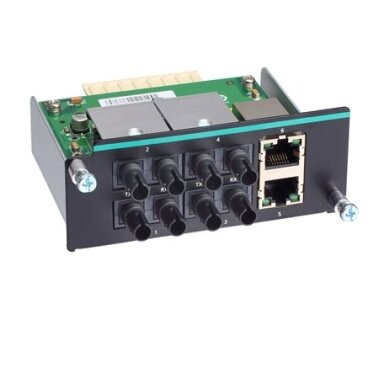 Moxa (IM-6700A-4MST2TX) Fast Ethernet modulis, komplektacija: 4 daugiamodis 100BaseFX prievadai su ST jungtys, 2 10/100BaseT(X) prievadai Moxa (IM-6700A-4MST2TX) Fast Ethernet modulis, komplektacija: 4 daugiamodis 100BaseFX prievadai su ST jungtys, 2 10/100BaseT(X) prievadai