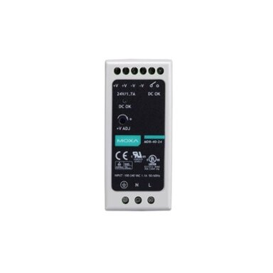 Moxa (MDR-40-24) DIN bėgelio 24 VDC maitinimo šaltinis, komplektacija: 40W/1.7A, 85...264 VAC, arba 120...370 VDC įėjimas, Darbinė temperatūra: -20...70 °C Moxa (MDR-40-24) DIN bėgelio 24 VDC maitinimo šaltinis, komplektacija: 40W/1.7A, 85...264 VAC, arba 120...370 VDC įėjimas, Darbinė temperatūra: -20...70 °C
