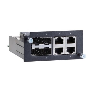 Moxa (PM-7500-4GTXSFP) Gigabit Ethernet modulis, komplektacija: 4 100/1000BaseSFP lizdai arba 4 100/1000BaseT(X) prievadai, atitinka su IEC 61850-3, Darbinė temperatūra: -40...85 °C Moxa (PM-7500-4GTXSFP) Gigabit Ethernet modulis, komplektacija: 4 100/1000BaseSFP lizdai arba 4 100/1000BaseT(X) prievadai, atitinka su IEC 61850-3, Darbinė temperatūra: -40...85 °C