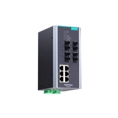 Moxa (PT-510-4M-ST-HV) IEC 61850-3 valdomas DIN bėgelio Ethernet komutatorius,, komplektacija: 6 10/100BaseT(X) prievadai ir 4 100BaseFX daugiamodis prievadai su ST jungtys, 1 galvaniškai atskirtas maitinimo šaltinis (88...300 VDC arba 85...264 VAC), Darb Moxa (PT-510-4M-ST-HV) IEC 61850-3 valdomas DIN bėgelio Ethernet komutatorius,, komplektacija: 6 10/100BaseT(X) prievadai ir 4 100BaseFX daugiamodis prievadai su ST jungtys, 1 galvaniškai atskirtas maitinimo šaltinis (88...300 VDC arba 85...264 VAC), Darb