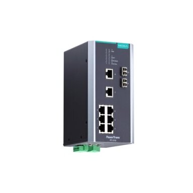 Moxa (PT-510-MM-LC-24) IEC 61850-3 valdomas DIN bėgelio Ethernet komutatorius,, komplektacija: 8 10/100BaseT(X) prievadai ir 2 100BaseFX daugiamodis prievadai su LC jungtys, 1 galvaniškai atskirtas maitinimo šaltinis (24 VDC), Darbinė temperatūra: -40...8 Moxa (PT-510-MM-LC-24) IEC 61850-3 valdomas DIN bėgelio Ethernet komutatorius,, komplektacija: 8 10/100BaseT(X) prievadai ir 2 100BaseFX daugiamodis prievadai su LC jungtys, 1 galvaniškai atskirtas maitinimo šaltinis (24 VDC), Darbinė temperatūra: -40...8