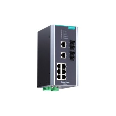 Moxa (PT-510-MM-ST-HV) IEC 61850-3 valdomas DIN bėgelio Ethernet komutatorius,, komplektacija: 8 10/100BaseT(X) prievadai ir 2 100BaseFX daugiamodis prievadai su ST jungtys, 1 galvaniškai atskirtas maitinimo šaltinis (88...300 VDC arba 85...264 VAC), Darb Moxa (PT-510-MM-ST-HV) IEC 61850-3 valdomas DIN bėgelio Ethernet komutatorius,, komplektacija: 8 10/100BaseT(X) prievadai ir 2 100BaseFX daugiamodis prievadai su ST jungtys, 1 galvaniškai atskirtas maitinimo šaltinis (88...300 VDC arba 85...264 VAC), Darb