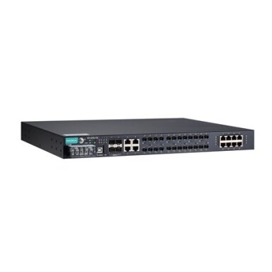 Moxa (PT-7528-8MST-16TX-4GSFP-HV) IEC 61850-3 valdomas Montuojamas į spintą Ethernet komutatorius, komplektacija: 8 100BaseFX prievadai (MST), 16 10/100BaseT(X) prievadai, ir 4 1000BaseSFP prievadai, skirta a bendras of up į 28 prievadai, 1 galvaniškai at Moxa (PT-7528-8MST-16TX-4GSFP-HV) IEC 61850-3 valdomas Montuojamas į spintą Ethernet komutatorius, komplektacija: 8 100BaseFX prievadai (MST), 16 10/100BaseT(X) prievadai, ir 4 1000BaseSFP prievadai, skirta a bendras of up į 28 prievadai, 1 galvaniškai at