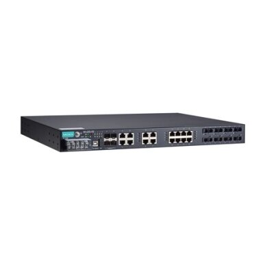 Moxa (PT-7528-8SSC-16TX-4GSFP-HV-HV) IEC 61850-3 valdomas Montuojamas į spintą Ethernet komutatorius, komplektacija: 8 100BaseFX prievadai (SSC), 16 10/100BaseT(X) prievadai, ir 4 1000BaseSFP prievadai, skirta a bendras of up į 28 prievadai, 2 galvaniškai Moxa (PT-7528-8SSC-16TX-4GSFP-HV-HV) IEC 61850-3 valdomas Montuojamas į spintą Ethernet komutatorius, komplektacija: 8 100BaseFX prievadai (SSC), 16 10/100BaseT(X) prievadai, ir 4 1000BaseSFP prievadai, skirta a bendras of up į 28 prievadai, 2 galvaniškai