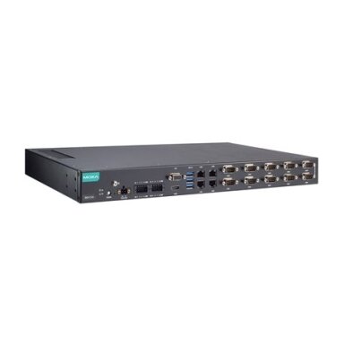 Moxa (RKP-C110-C1-8C-T) Montuojamas į spintą 1U kompiuteris, komplektacija: Intel® Celeron® 6305E procesorius, 4 LAN prievadai, 10 nuosekliojo ryšio prievadai, 8 skaitmeniniai įėjimai (DI), 8 skaitmeniniai išėjimai (DO), 3 USB 3.0 prievadai, 1 VGA prievad