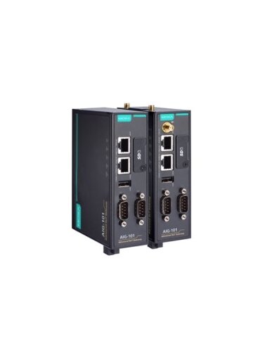 Moxa (AIG-101-T-US) 2-port Modbus RTU/ASCII/TCP to MQTT/Azure/AWS cloud-ready gateway with built-in LTE Cat. 1 module for the U.S. region, -40 to 70°C operating temperature
