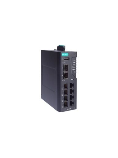 Moxa (EDR-8010-2GSFP-CT) 8 FE copper and 2 GbE SFP multiport industrial secure router with firewall/NAT, 12/24/48 VDC input voltage, -10 to 60°C operating temperature, conformal coating