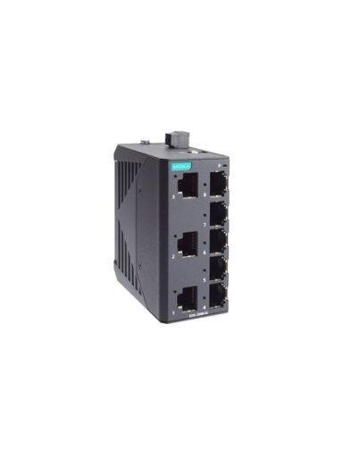 Moxa (EDS-2008-EL) Unmanaged Fast Ethernet switch with 8 10/100BaseT(X) ports, 12/24/48 power input, metal housing, -10 to 60°C operating temperature