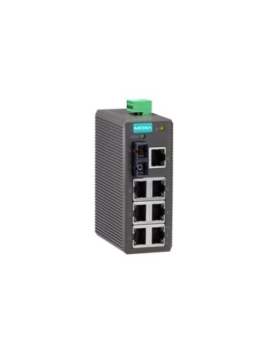 Moxa (EDS-208-M-SC) Entry-level unmanaged Ethernet switch with 7 10/100BaseT(X) ports, 1 100BaseFX multi-mode port with SC connector, plastic housing, -10 to 60°C operating temperature