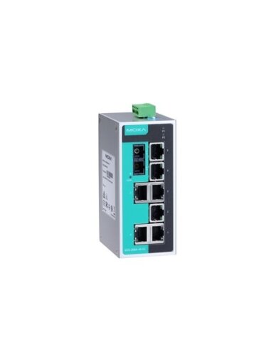 Moxa (EDS-208A-M-SC) Unmanaged Ethernet switch with 7 10/100BaseT(X) ports, 1 100BaseFX multi-mode port with SC connector, -10 to 60°C operating temperature