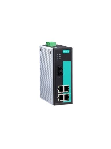 Moxa (EDS-305-M-ST-T) Unmanaged Ethernet switch with 4 10/100BaseT(X) ports, 1 100BaseFX multi-mode port with ST connectors, relay output warning, -40 to 75°C operating temperature