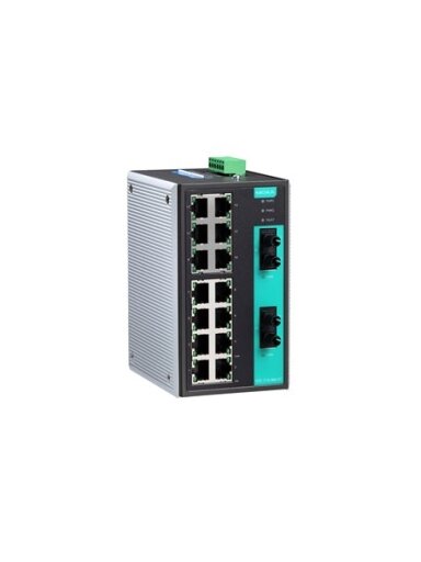 Moxa (EDS-316-MM-ST-T) Unmanaged Ethernet switch with 14 10/100BaseT(X) ports, 2 100BaseFX multi-mode ports with ST connectors, relay output warning, -40 to 75°C operating temperature