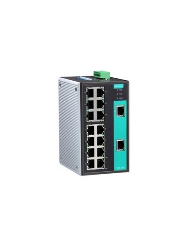 Moxa (EDS-316-T) Unmanaged Ethernet switch with 16 10/100BaseT(X) ports, relay output warning, -40 to 75°C operating temperature