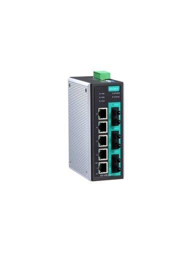 Moxa (EDS-408A-3M-ST) Entry-level managed Ethernet switch with 5 10/100BaseT(X) ports, 3 100BaseFX multi-mode ports with ST connectors, 0 to 60°C operating temperature