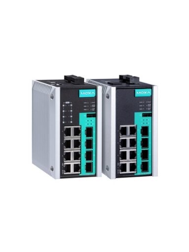 Moxa (EDS-G512E-4GSFP-T) 12-port full Gigabit managed Ethernet switch with 8 10/100/1000BaseT(X) ports, 4 Gigabit SFP slots, -40 to 75°C operating temperature